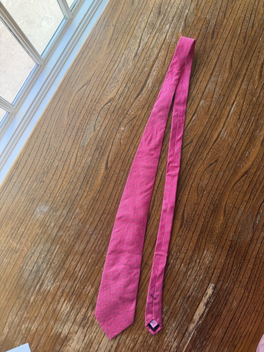 Vineyard Vines Pink Fish Hook Print Silk Tie